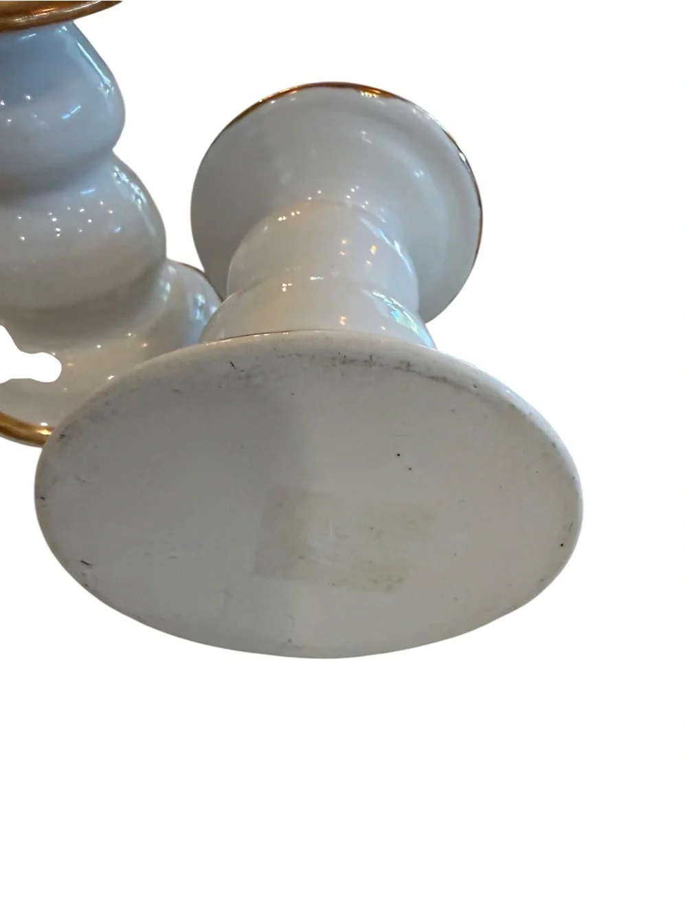 White Ceramic Candle Holders with Gold Rim - Set of 2
